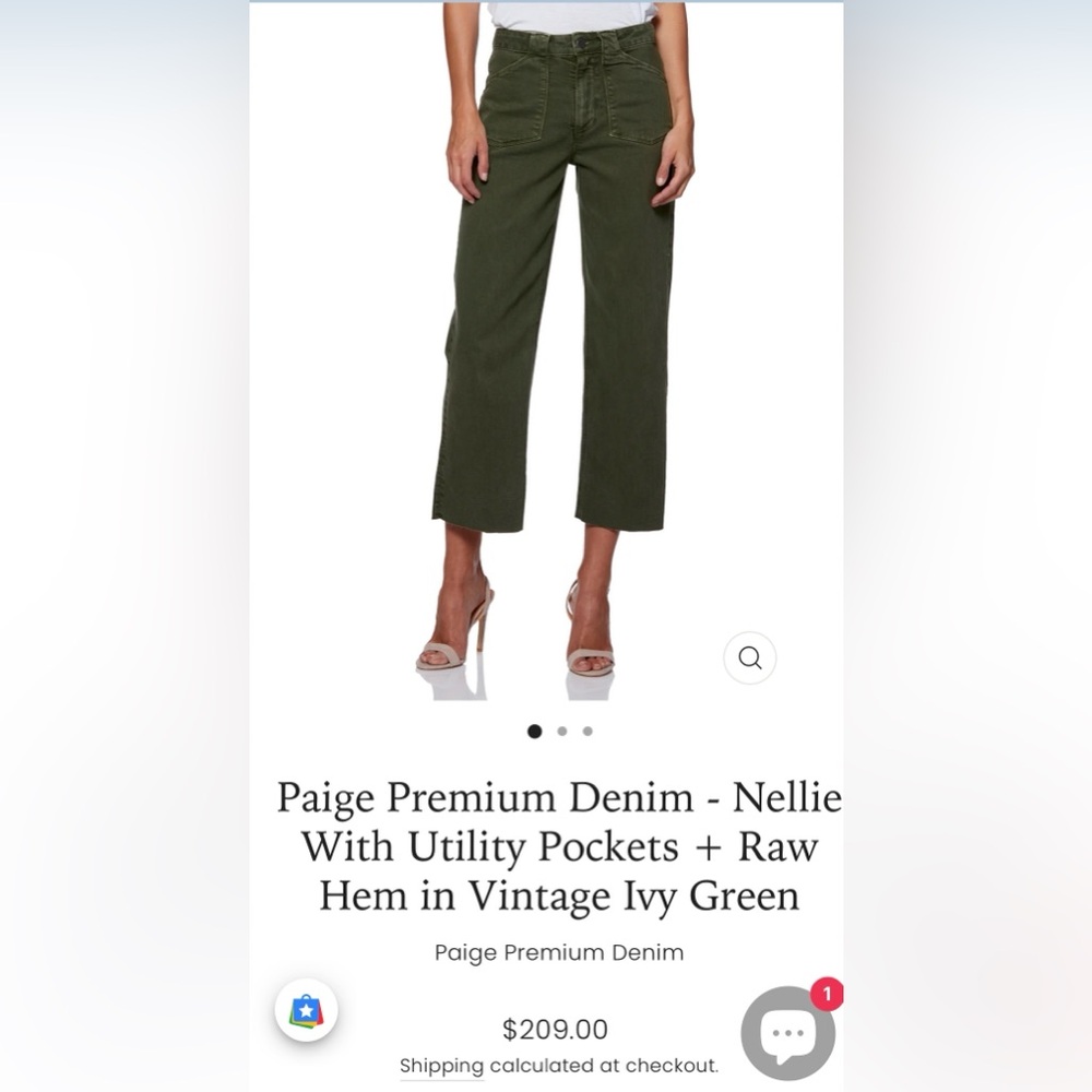 PAIGE NELLIE VINTAGE GREEN UTILITY PANTS